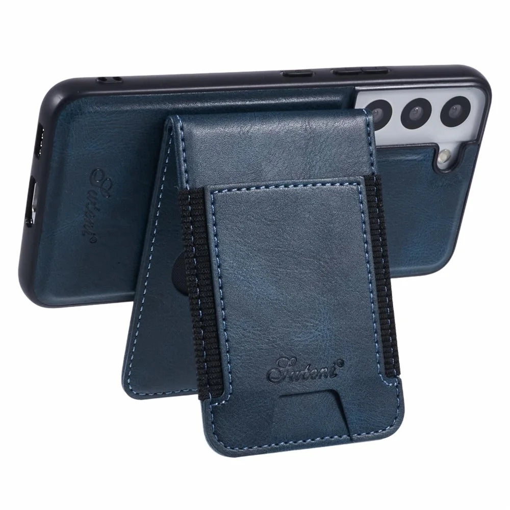 SUTENI H17 For Samsung Galaxy S22+ 5G Magnetic Case Card Slots Leather+TPU Kickstand Phone Cover - Khaki - 3