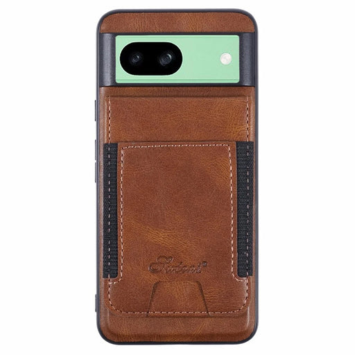 SUTENI H17 For Google Pixel 8a Magnetic Case Card Holder Kickstand Phone Cover - Brown - 1