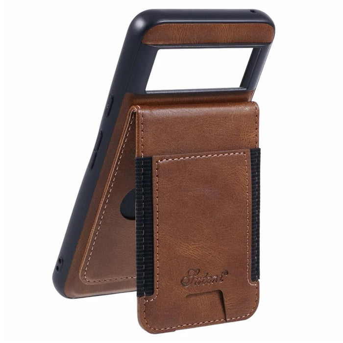 SUTENI H17 For Google Pixel 8a Magnetic Case Card Holder Kickstand Phone Cover - Brown - 2