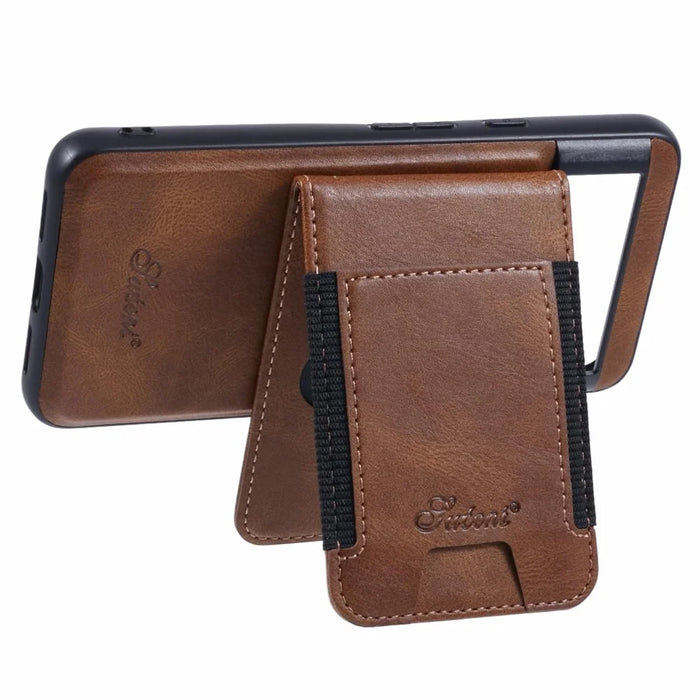 SUTENI H17 For Google Pixel 8a Magnetic Case Card Holder Kickstand Phone Cover - Brown - 3
