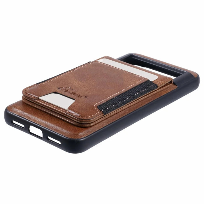 SUTENI H17 For Google Pixel 8a Magnetic Case Card Holder Kickstand Phone Cover - Brown - 7