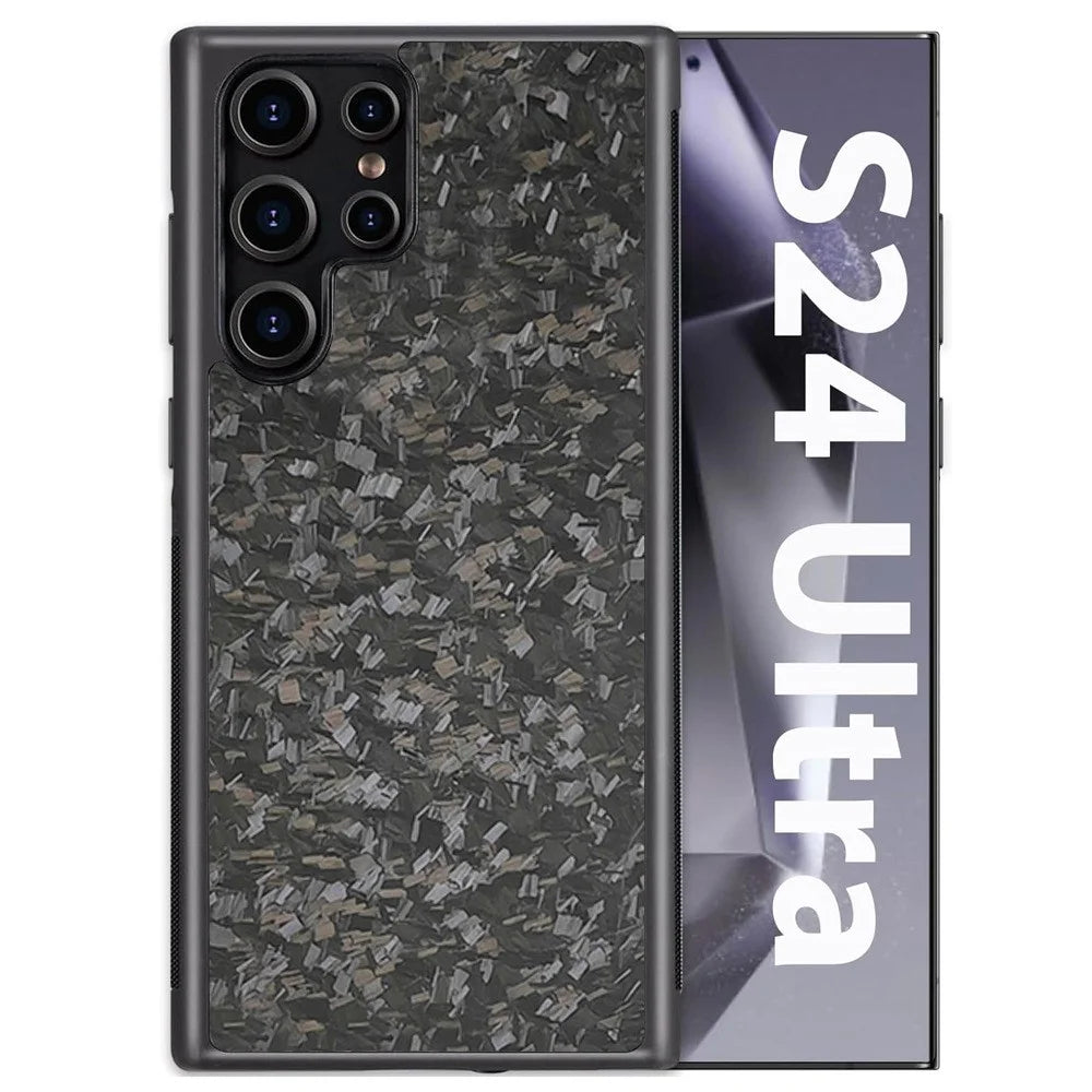 For Samsung Galaxy S24 Ultra Magnetic Case Forged Texture Aramid Fiber+TPU Anti-Slip Phone Cover - Black - 1