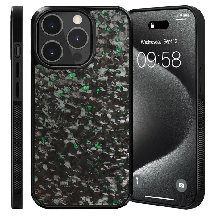 For iPhone 13 Pro Magnetic Case Forged Texture Aramid Fiber+TPU Anti-Slip Phone Cover - Green - 1