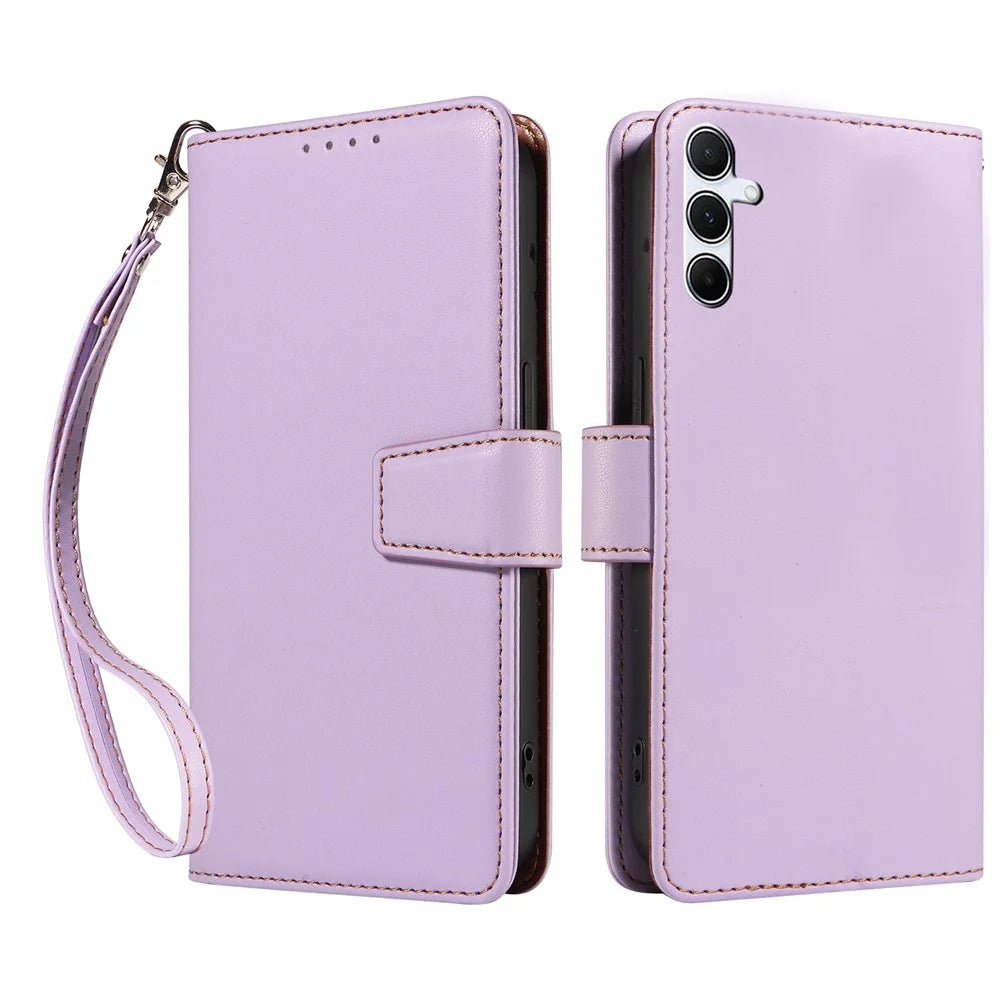 For Samsung Galaxy A16 4G / 5G Case RFID Blocking PU Leather Wallet Flip Phone Cover with Wrist Strap - Lavender Purple - 1