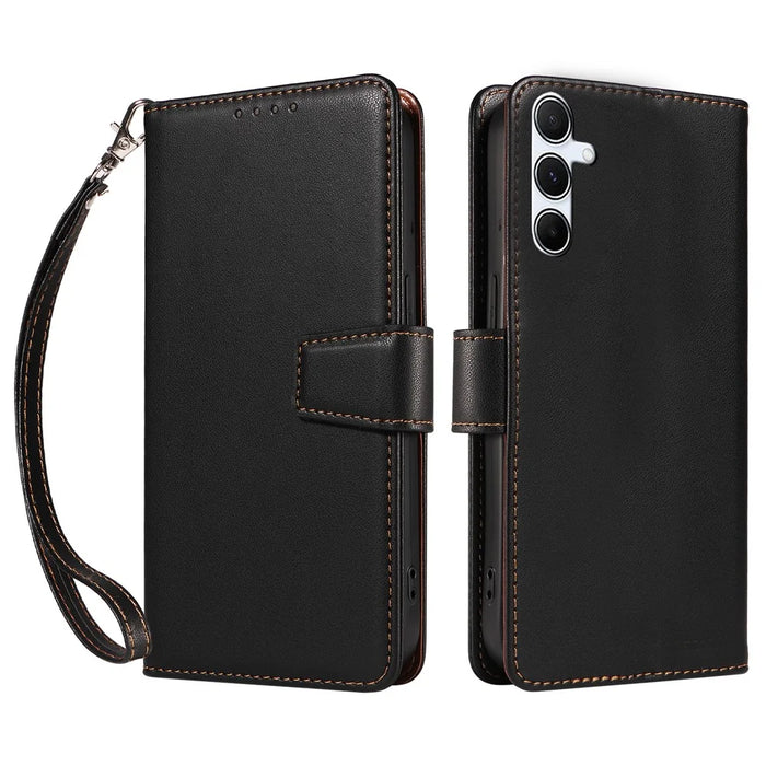For Samsung Galaxy S24 Case RFID Blocking PU Leather Wallet Flip Phone Cover with Wrist Strap - Black - 1