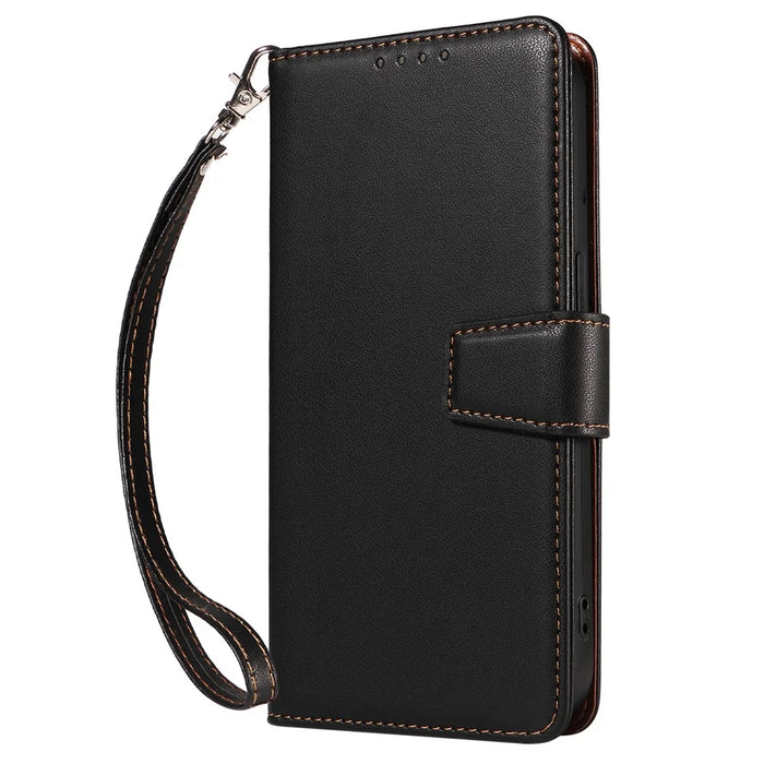 For Samsung Galaxy S24 Case RFID Blocking PU Leather Wallet Flip Phone Cover with Wrist Strap - Black - 7