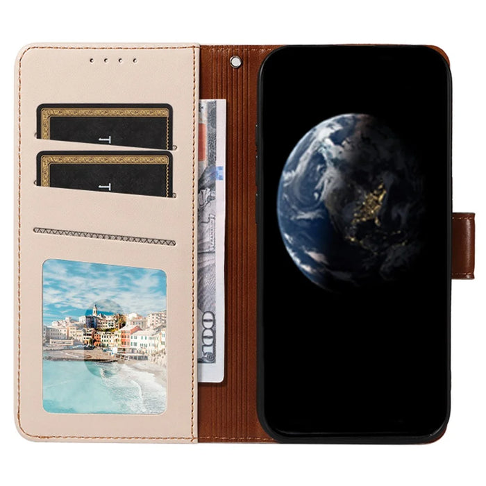 For Samsung Galaxy S24+ Case RFID Blocking PU Leather Wallet Flip Phone Cover with Wrist Strap - Apricot - 2