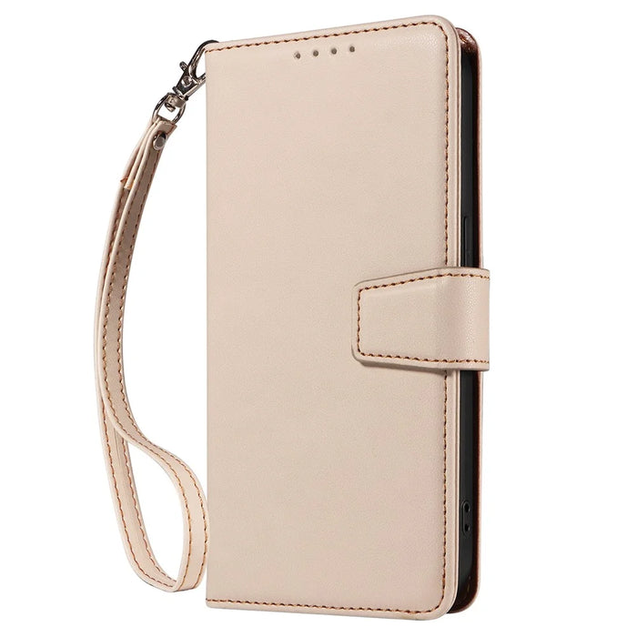 For Samsung Galaxy S24+ Case RFID Blocking PU Leather Wallet Flip Phone Cover with Wrist Strap - Apricot - 7