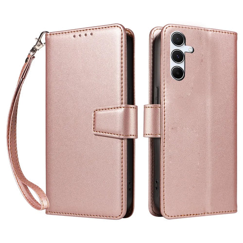 For Samsung Galaxy A54 5G Case RFID Blocking PU Leather Wallet Flip Phone Cover with Wrist Strap - Rose Gold - 1
