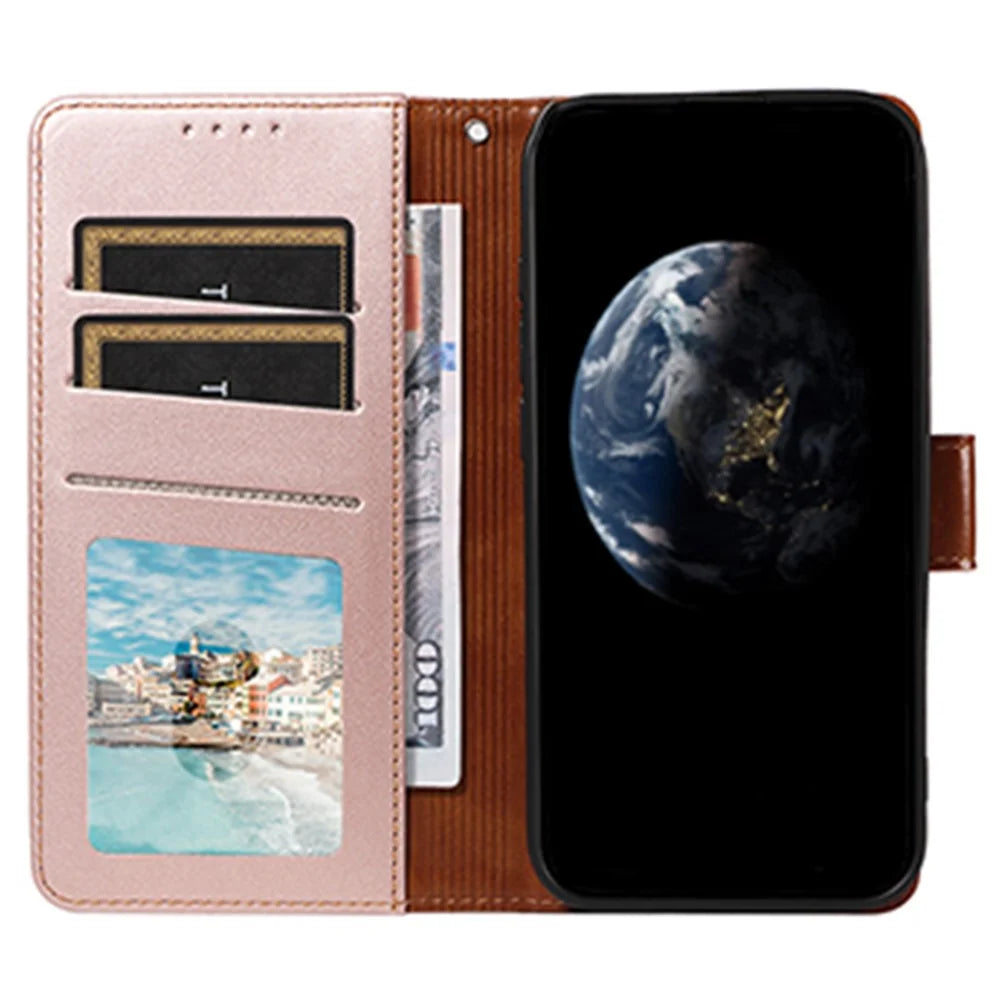 For Samsung Galaxy A54 5G Case RFID Blocking PU Leather Wallet Flip Phone Cover with Wrist Strap - Rose Gold - 2