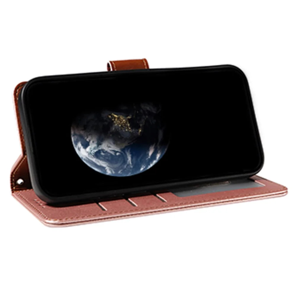 For Samsung Galaxy A54 5G Case RFID Blocking PU Leather Wallet Flip Phone Cover with Wrist Strap - Rose Gold - 3