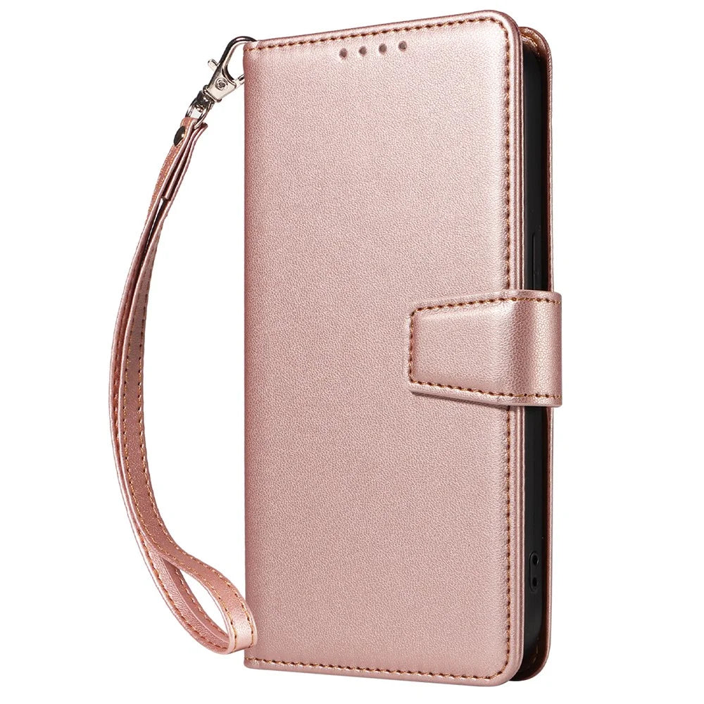 For Samsung Galaxy A54 5G Case RFID Blocking PU Leather Wallet Flip Phone Cover with Wrist Strap - Rose Gold - 7