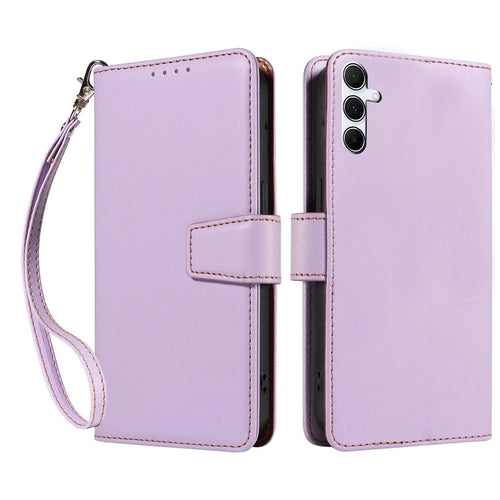 For Samsung Galaxy A35 5G Case RFID Blocking PU Leather Wallet Flip Phone Cover with Wrist Strap - Lavender Purple - 1