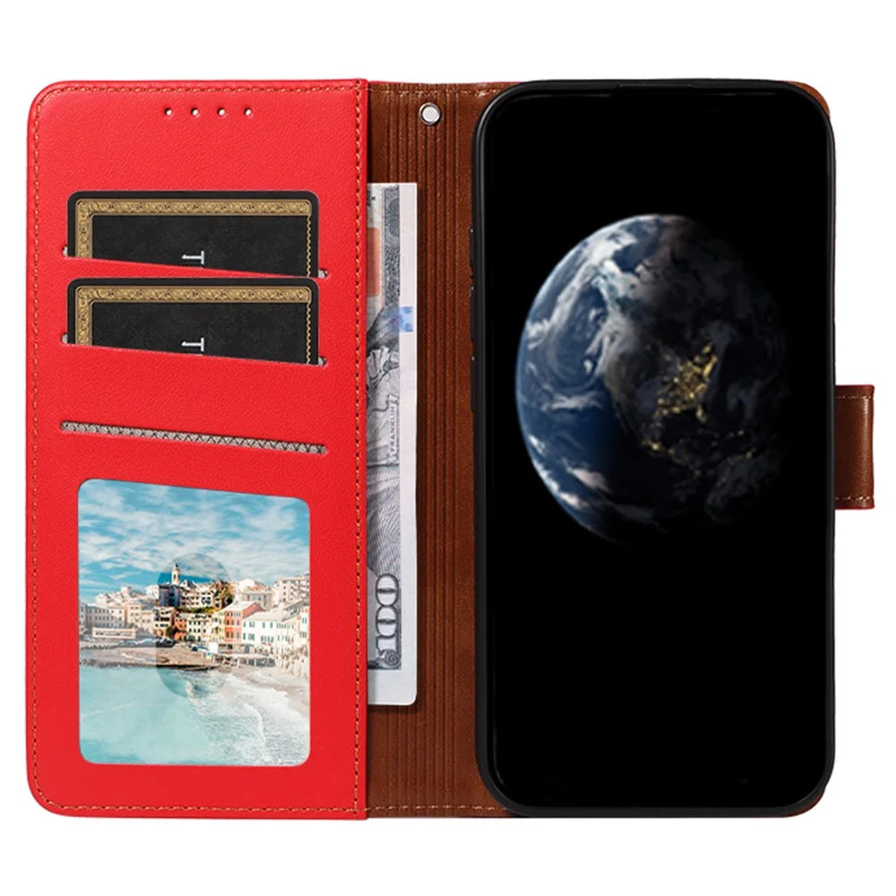 For Samsung Galaxy A25 5G (Global) (161.0 x 76.5 x 8.3mm) Case RFID Blocking PU Leather Wallet Flip Phone Cover with Wrist Strap - Red - 2