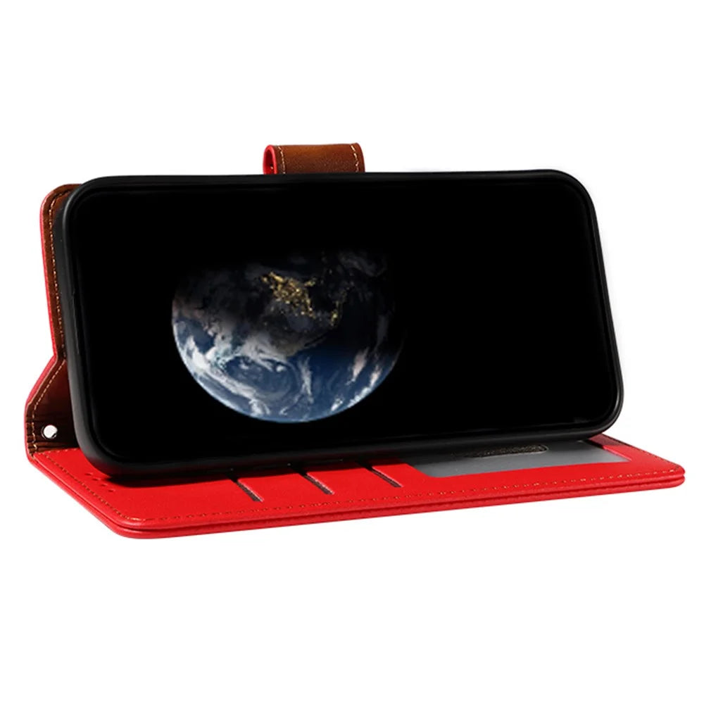 For Samsung Galaxy A25 5G (Global) (161.0 x 76.5 x 8.3mm) Case RFID Blocking PU Leather Wallet Flip Phone Cover with Wrist Strap - Red - 3
