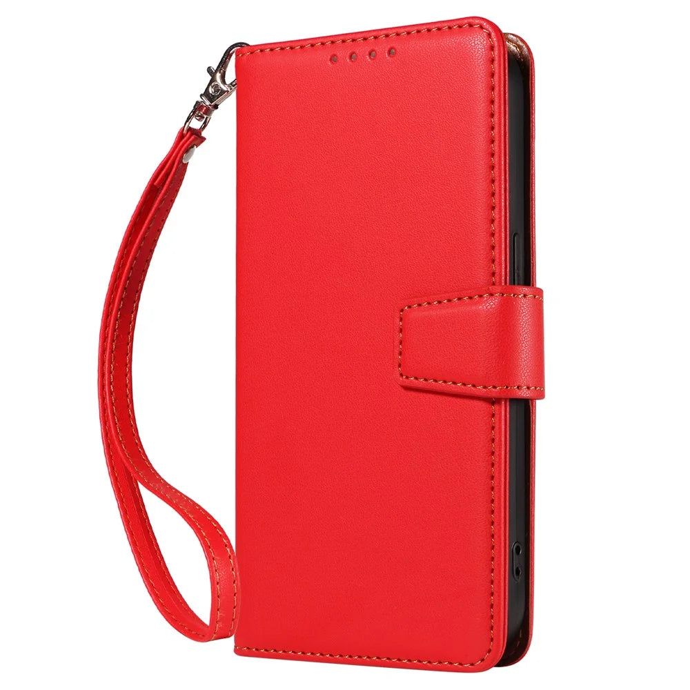 For Samsung Galaxy A25 5G (Global) (161.0 x 76.5 x 8.3mm) Case RFID Blocking PU Leather Wallet Flip Phone Cover with Wrist Strap - Red - 7