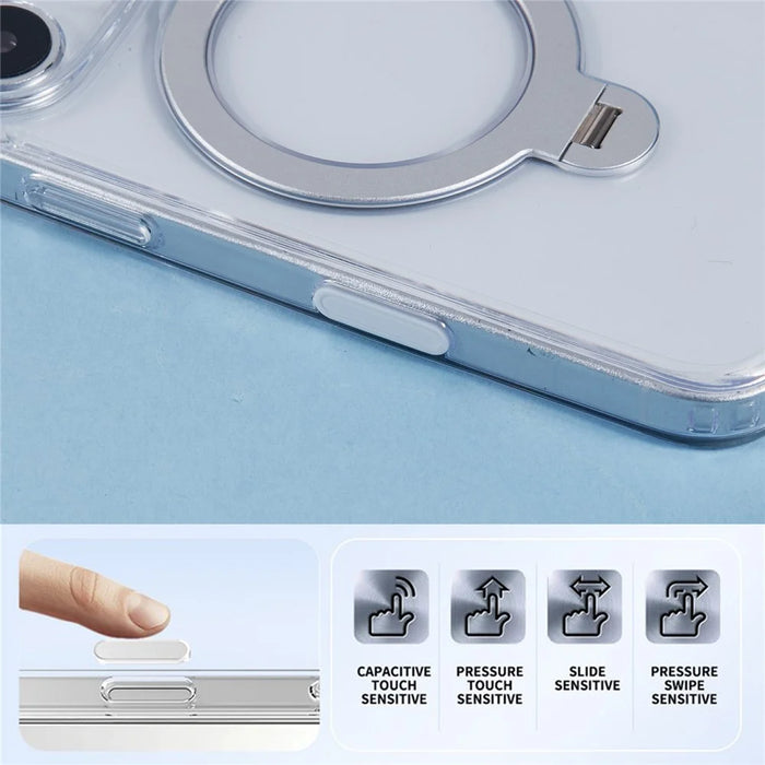 For iPhone 16 Pro Case Magnetic Kickstand PC+TPU Clear Phone Cover with Camera Control Button - 6