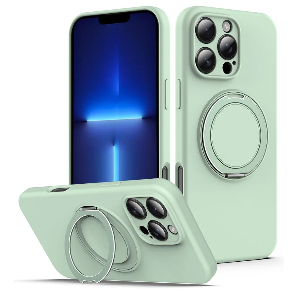 For iPhone 13 Pro Case Compatible with MagSafe Rotating Metal Kickstand PC + Silicone Phone Cover - Light Green - 1