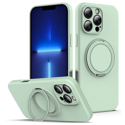 For iPhone 13 Pro Case Compatible with MagSafe Rotating Metal Kickstand PC + Silicone Phone Cover - Light Green - 1