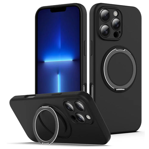 For iPhone 13 Pro Max Case Compatible with MagSafe Metal Kickstand PC + Silicone Phone Cover - Black - 1