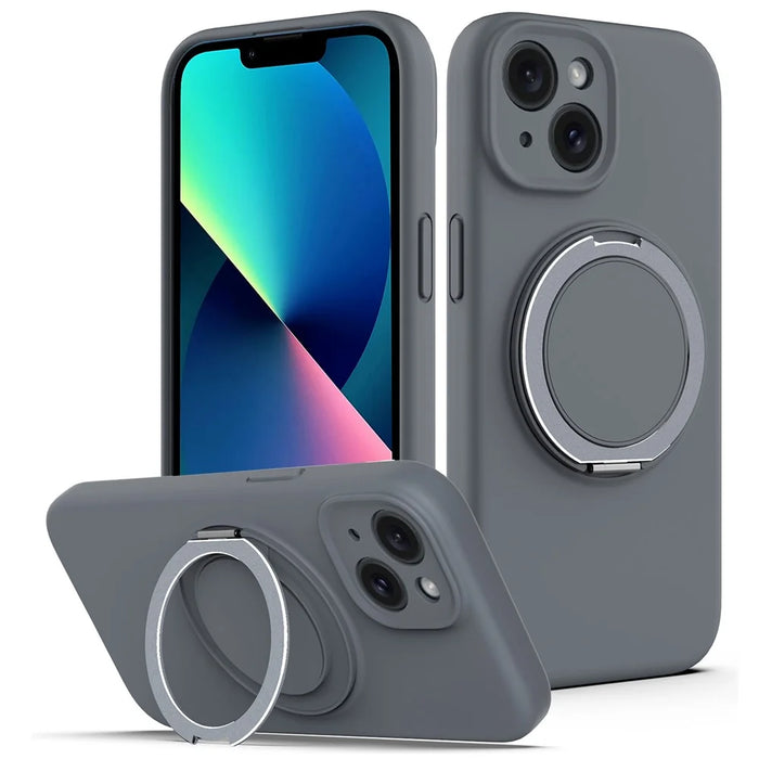 For iPhone 13 Case Compatible with MagSafe Metal Kickstand PC + Silicone Phone Cover - Grey - 1