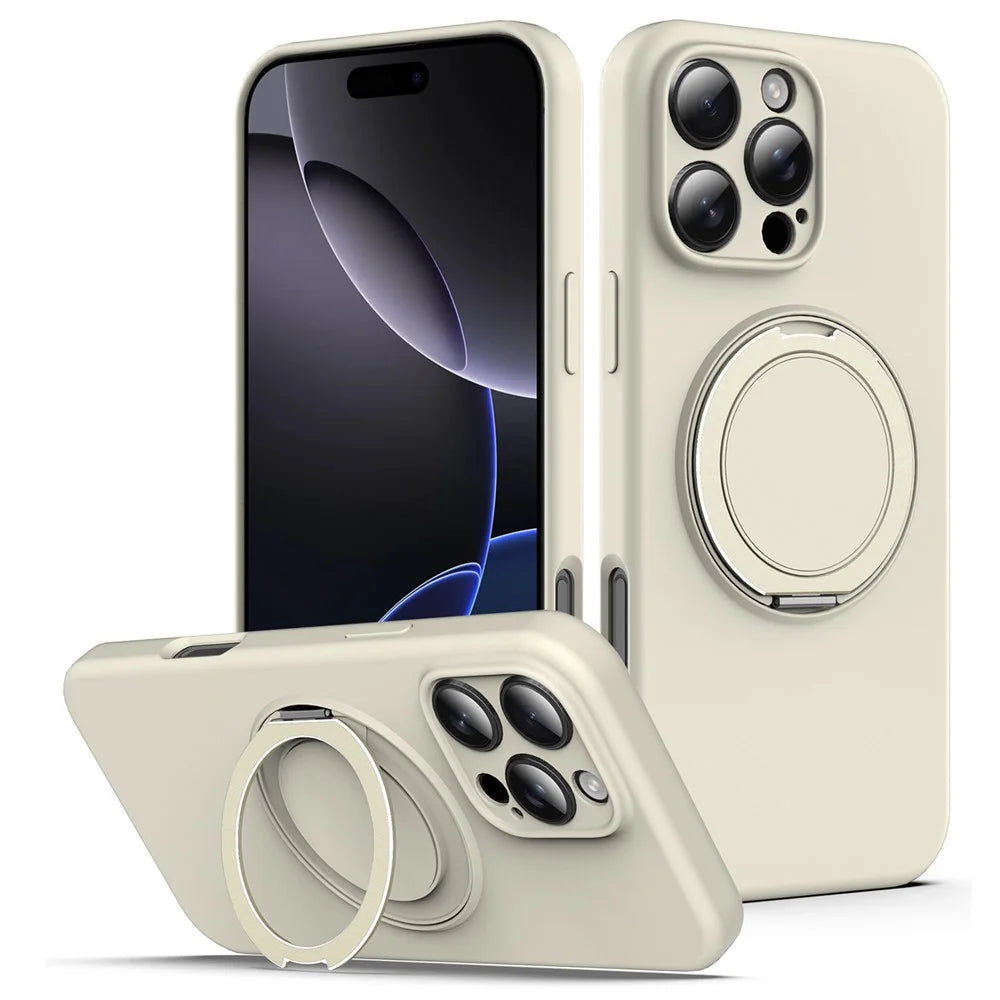 For iPhone 14 Pro Max Case Compatible with MagSafe Rotating Metal Kickstand PC + Silicone Phone Cover - Beige - 1