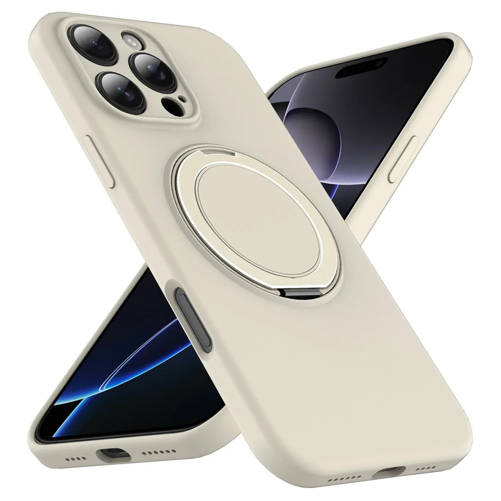For iPhone 14 Pro Max Case Compatible with MagSafe Rotating Metal Kickstand PC + Silicone Phone Cover - Beige - 2