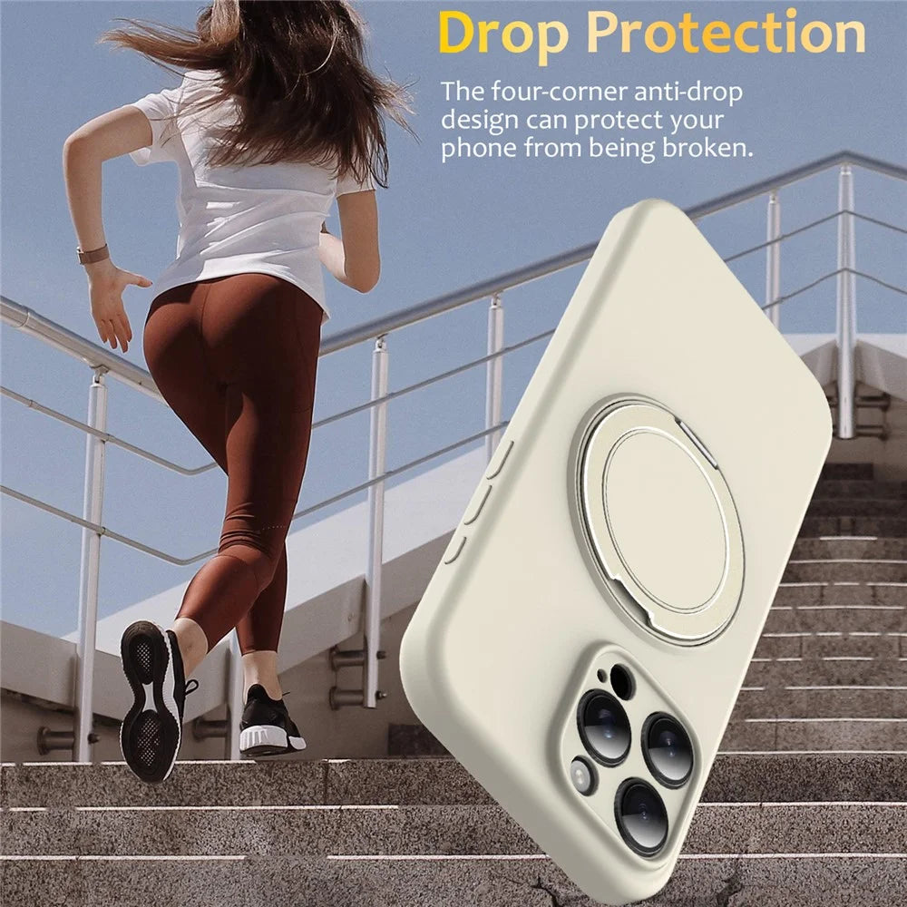 For iPhone 14 Pro Max Case Compatible with MagSafe Rotating Metal Kickstand PC + Silicone Phone Cover - Beige - 3