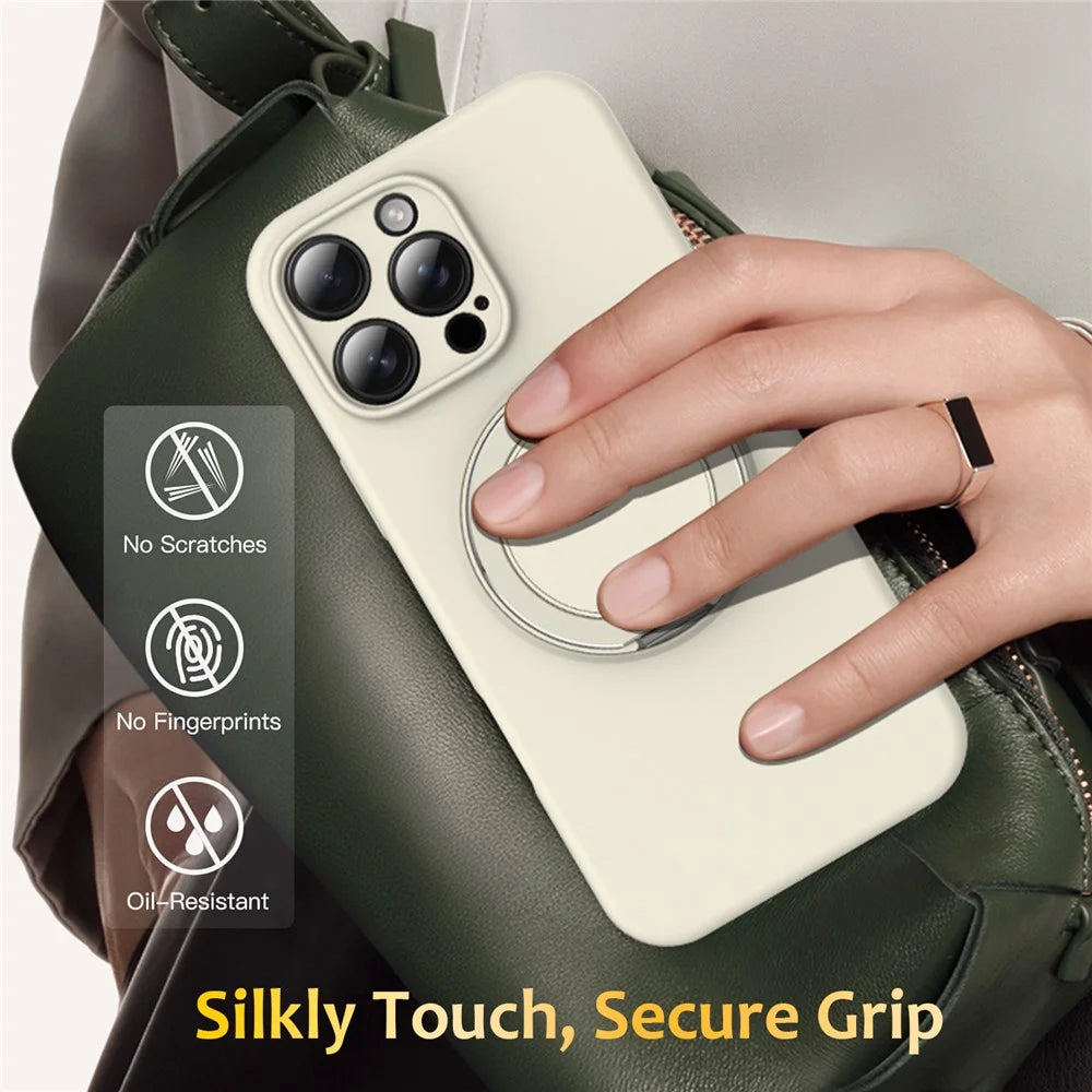 For iPhone 14 Pro Max Case Compatible with MagSafe Rotating Metal Kickstand PC + Silicone Phone Cover - Beige - 7