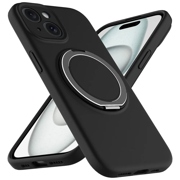 For iPhone 14 Case Compatible with MagSafe Rotating Metal Kickstand PC + Silicone Phone Cover - Black - 2