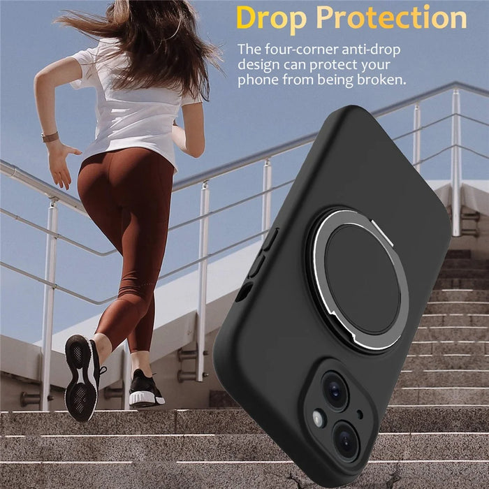 For iPhone 14 Case Compatible with MagSafe Rotating Metal Kickstand PC + Silicone Phone Cover - Black - 3