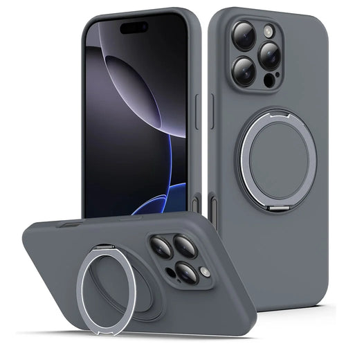 For iPhone 14 Pro Case Compatible with MagSafe Rotating Metal Kickstand PC + Silicone Phone Cover - Grey - 1