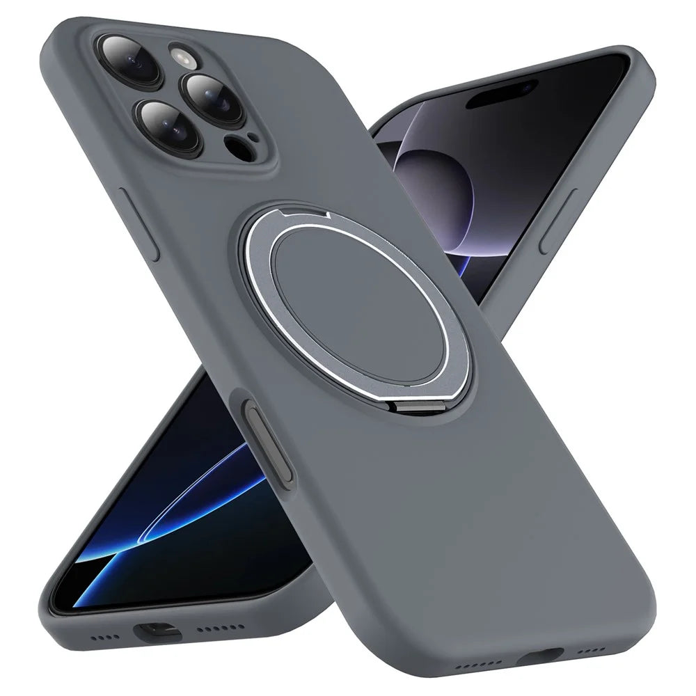 For iPhone 14 Pro Case Compatible with MagSafe Rotating Metal Kickstand PC + Silicone Phone Cover - Grey - 2