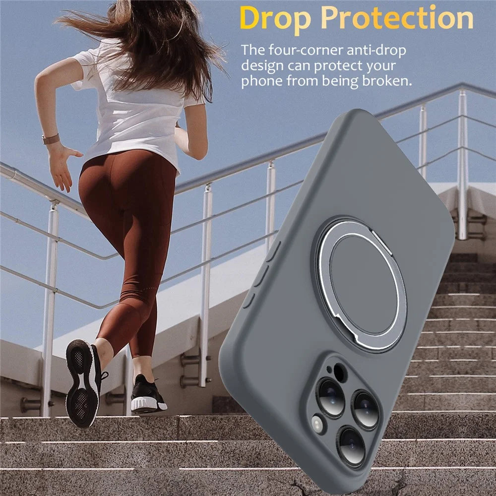 For iPhone 14 Pro Case Compatible with MagSafe Rotating Metal Kickstand PC + Silicone Phone Cover - Grey - 3