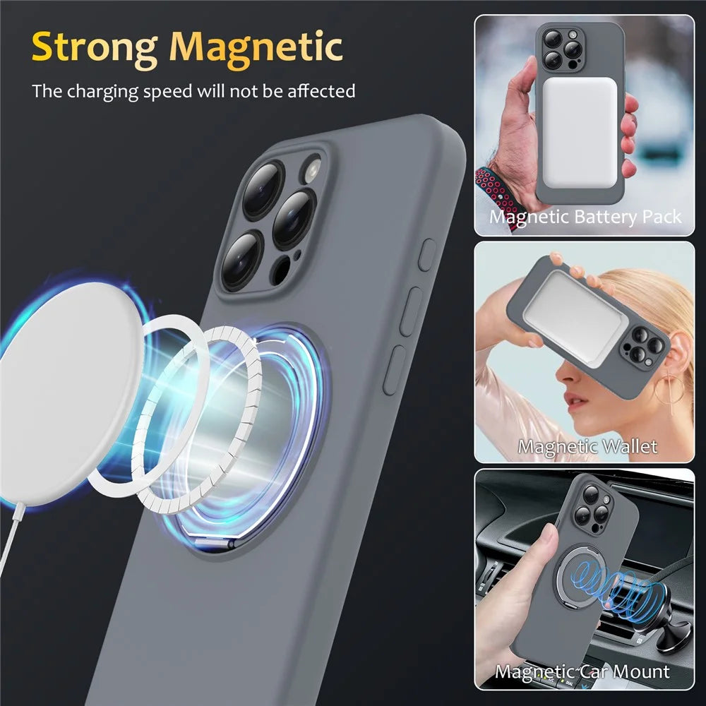 For iPhone 14 Pro Case Compatible with MagSafe Rotating Metal Kickstand PC + Silicone Phone Cover - Grey - 4