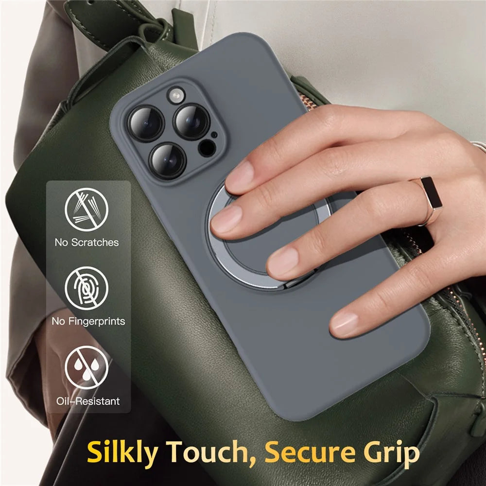 For iPhone 14 Pro Case Compatible with MagSafe Rotating Metal Kickstand PC + Silicone Phone Cover - Grey - 7