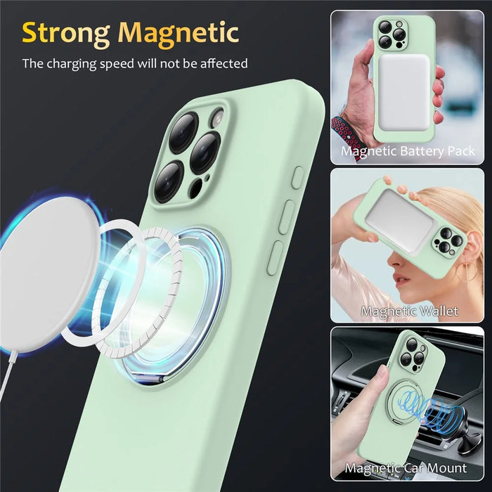 For iPhone 15 Pro Case Compatible with MagSafe Kickstand PC + Silicone Phone Cover - Light Green - 4