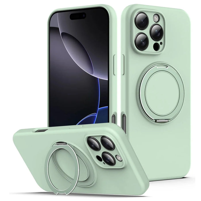 For iPhone 15 Pro Max Case Compatible with MagSafe Metal Kickstand PC + Silicone Phone Cover - Light Green - 1