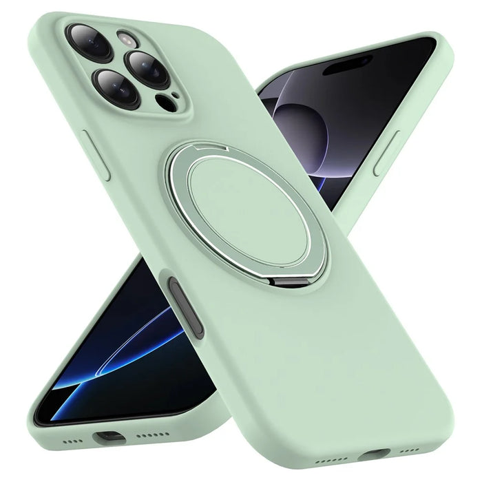 For iPhone 15 Pro Max Case Compatible with MagSafe Metal Kickstand PC + Silicone Phone Cover - Light Green - 2