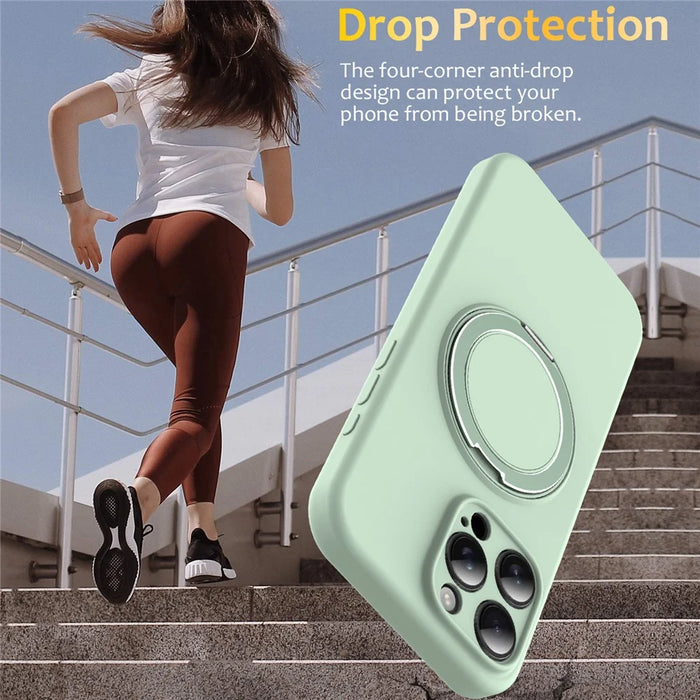 For iPhone 15 Pro Max Case Compatible with MagSafe Metal Kickstand PC + Silicone Phone Cover - Light Green - 3