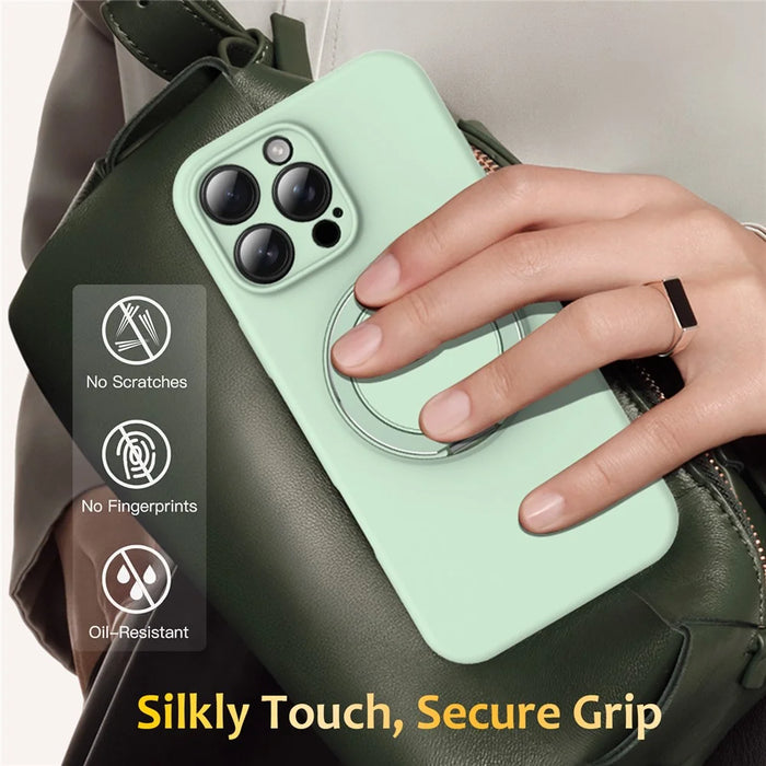 For iPhone 15 Pro Max Case Compatible with MagSafe Metal Kickstand PC + Silicone Phone Cover - Light Green - 7