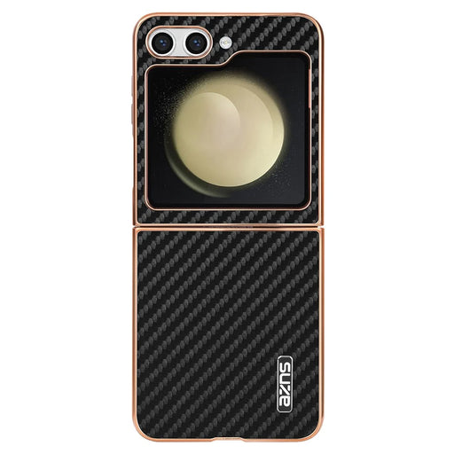 AZNS For Samsung Galaxy Z Flip7 FE 5G / Z Flip6 5G Case Electroplating Carbon Fiber Texture PU+PC Phone Cover - Black - 1