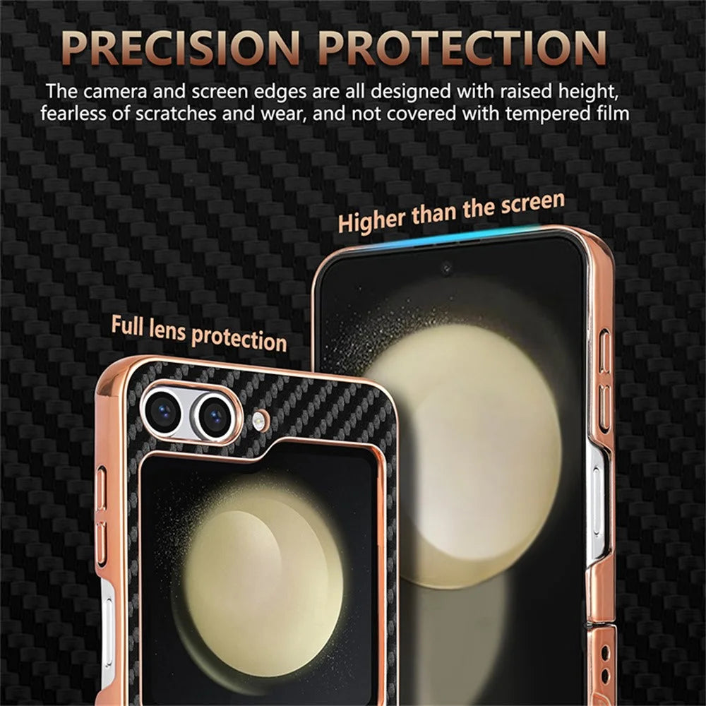 AZNS For Samsung Galaxy Z Flip5 5G Case Electroplating Carbon Fiber Texture PU+PC Phone Cover - Black - 6