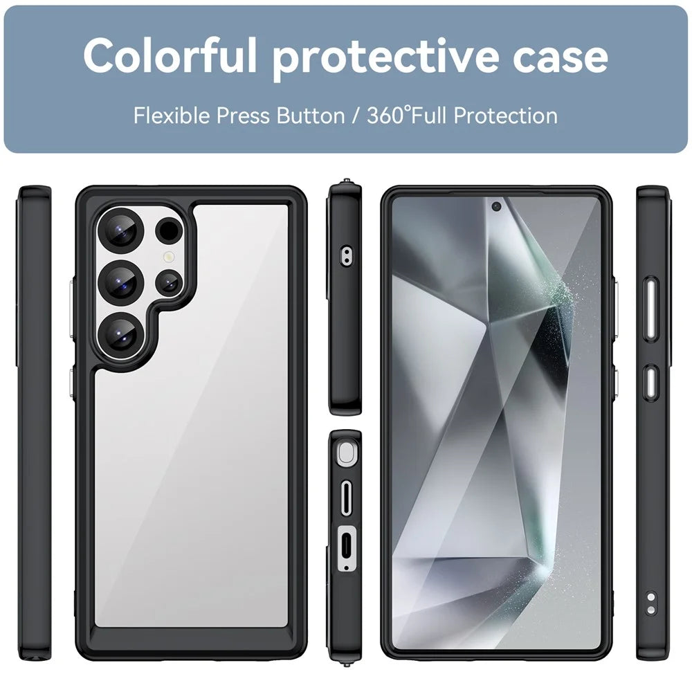 For Samsung Galaxy S25 Ultra Case TPU+Acrylic Protective Clear Phone Cover - Black - 2