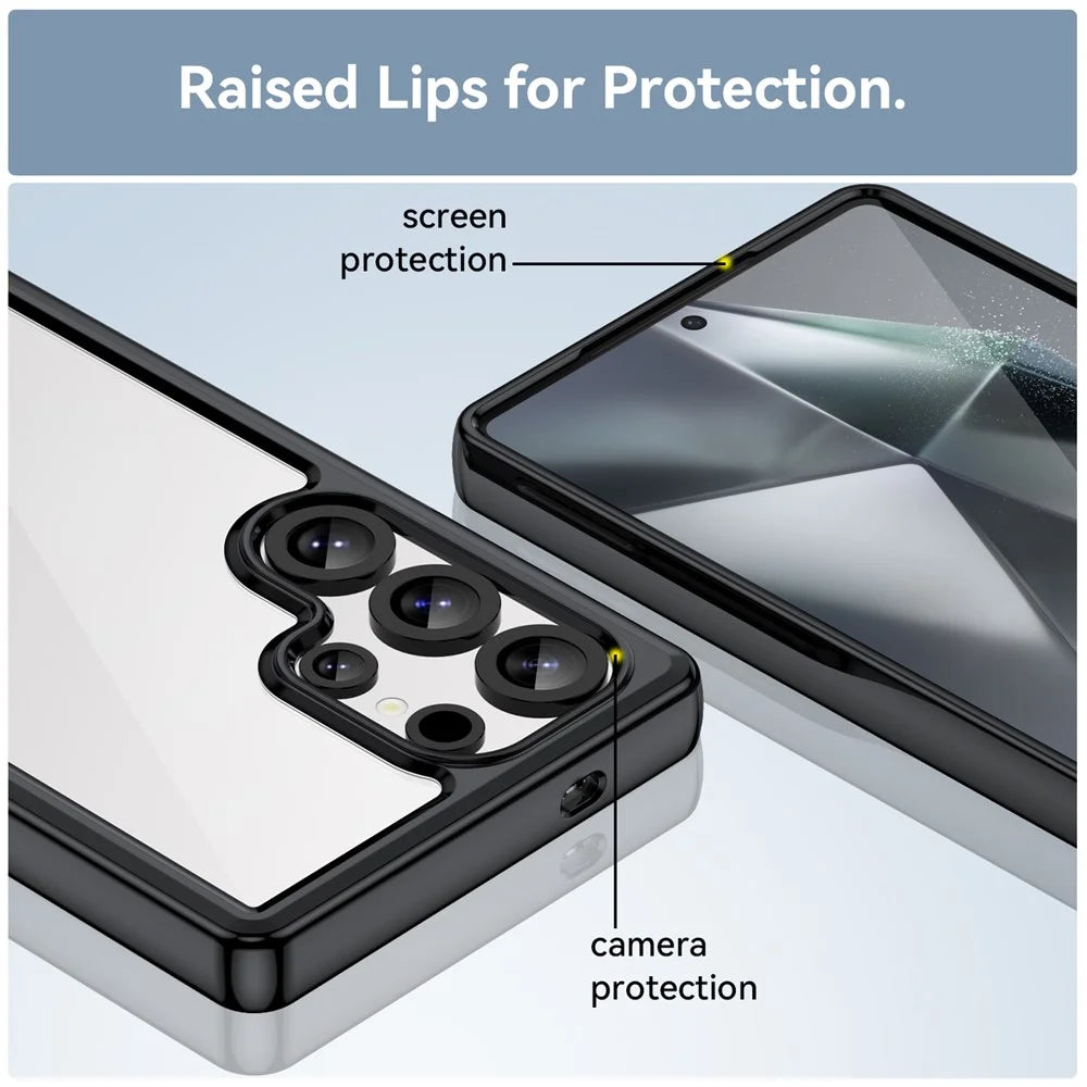 For Samsung Galaxy S25 Ultra Case TPU+Acrylic Protective Clear Phone Cover - Black - 6