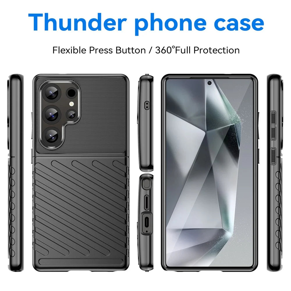 For Samsung Galaxy S25 Ultra Case Twill Texture TPU Shockproof Protective Phone Cover - Black - 3