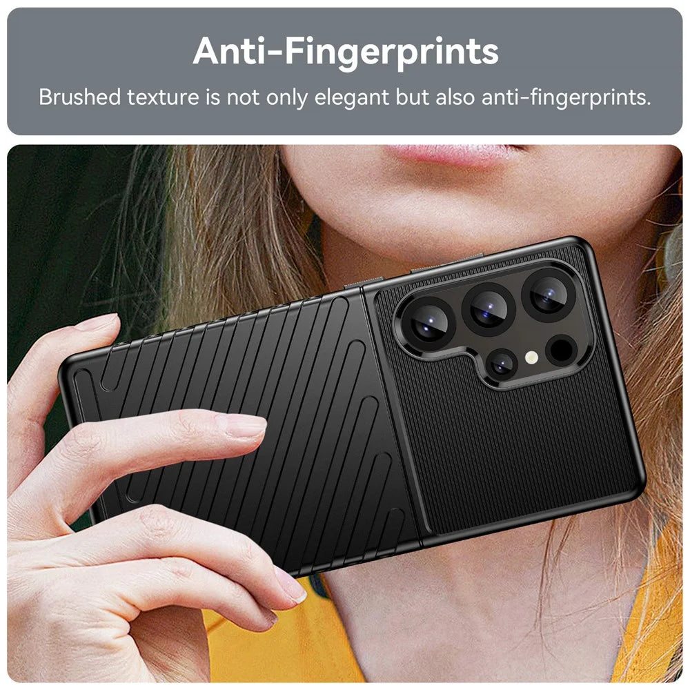 For Samsung Galaxy S25 Ultra Case Twill Texture TPU Shockproof Protective Phone Cover - Black - 6