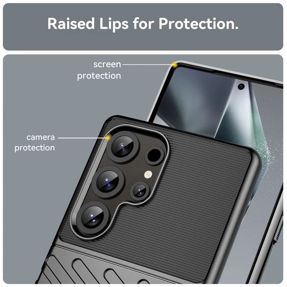 For Samsung Galaxy S25 Ultra Case Twill Texture TPU Shockproof Protective Phone Cover - Black - 7