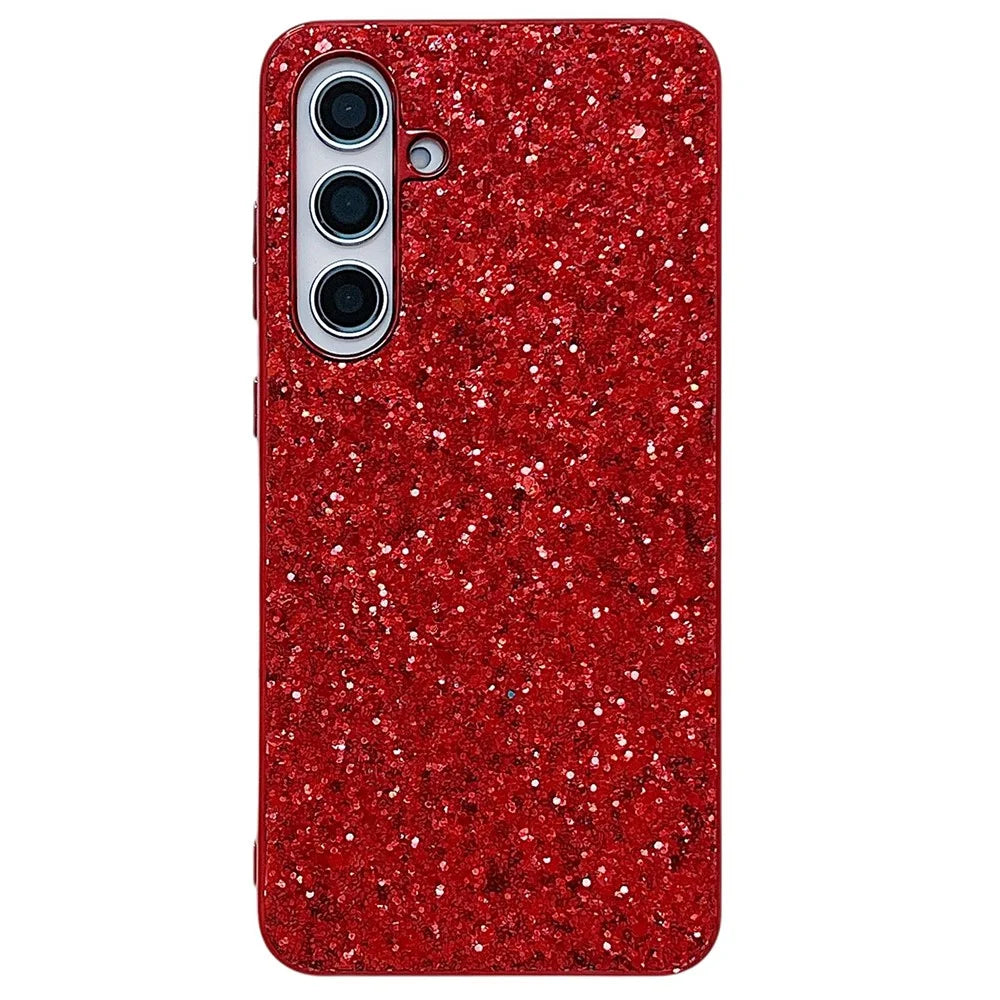 For Samsung Galaxy S24 FE Case TPU + PC Sparkling Glitter Phone Back Cover - Red - 1