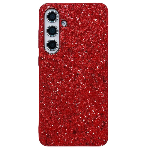 For Samsung Galaxy S24 FE Case TPU + PC Sparkling Glitter Phone Back Cover - Red - 1